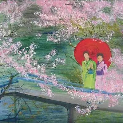 Geishor och körsbärsblom för wholesale av Lizzy Forrester Fine Art UK