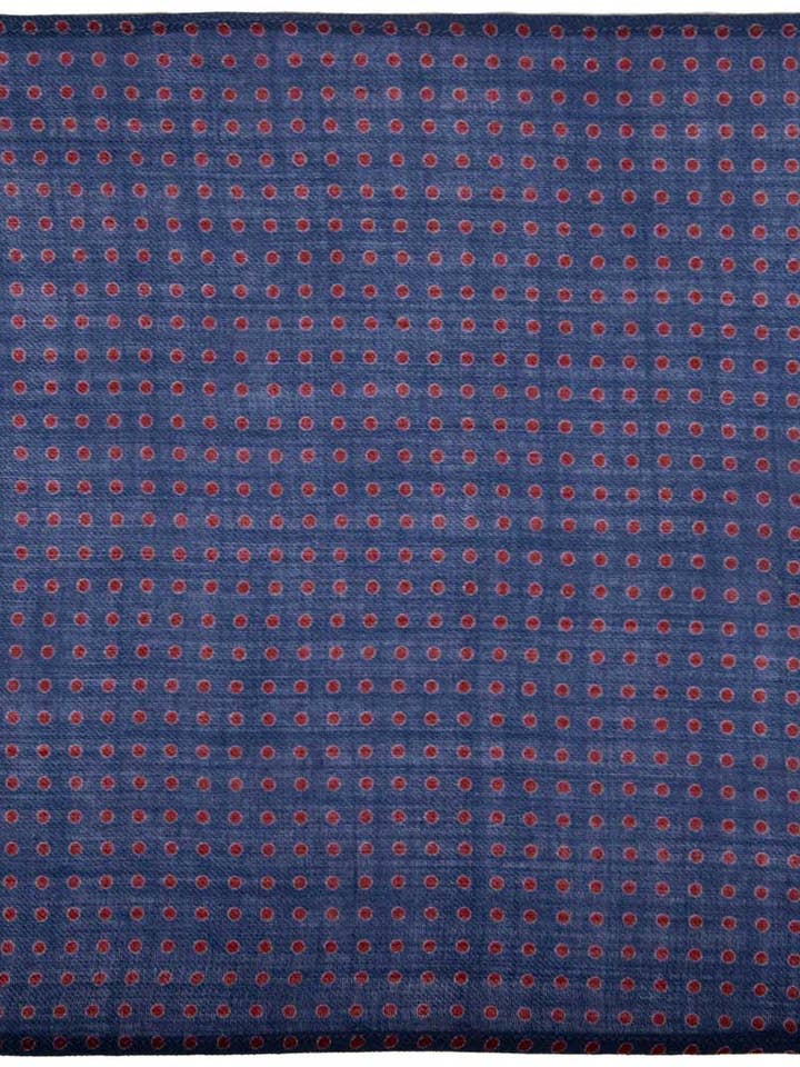 Blue Wool Pocket Square with Red and White Polka Dots POC574 for wholesale by Graffeo Cravatte