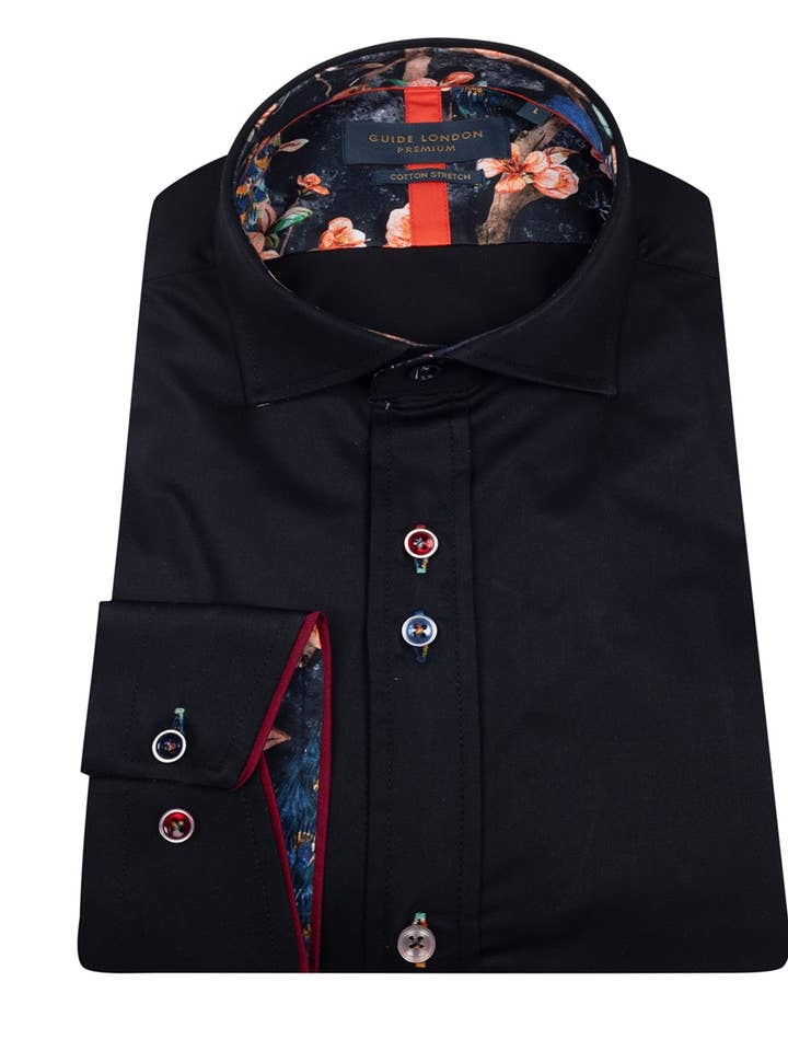 Stretch sateen shirt with multicoloured buttons for wholesale by GUIDE LONDON