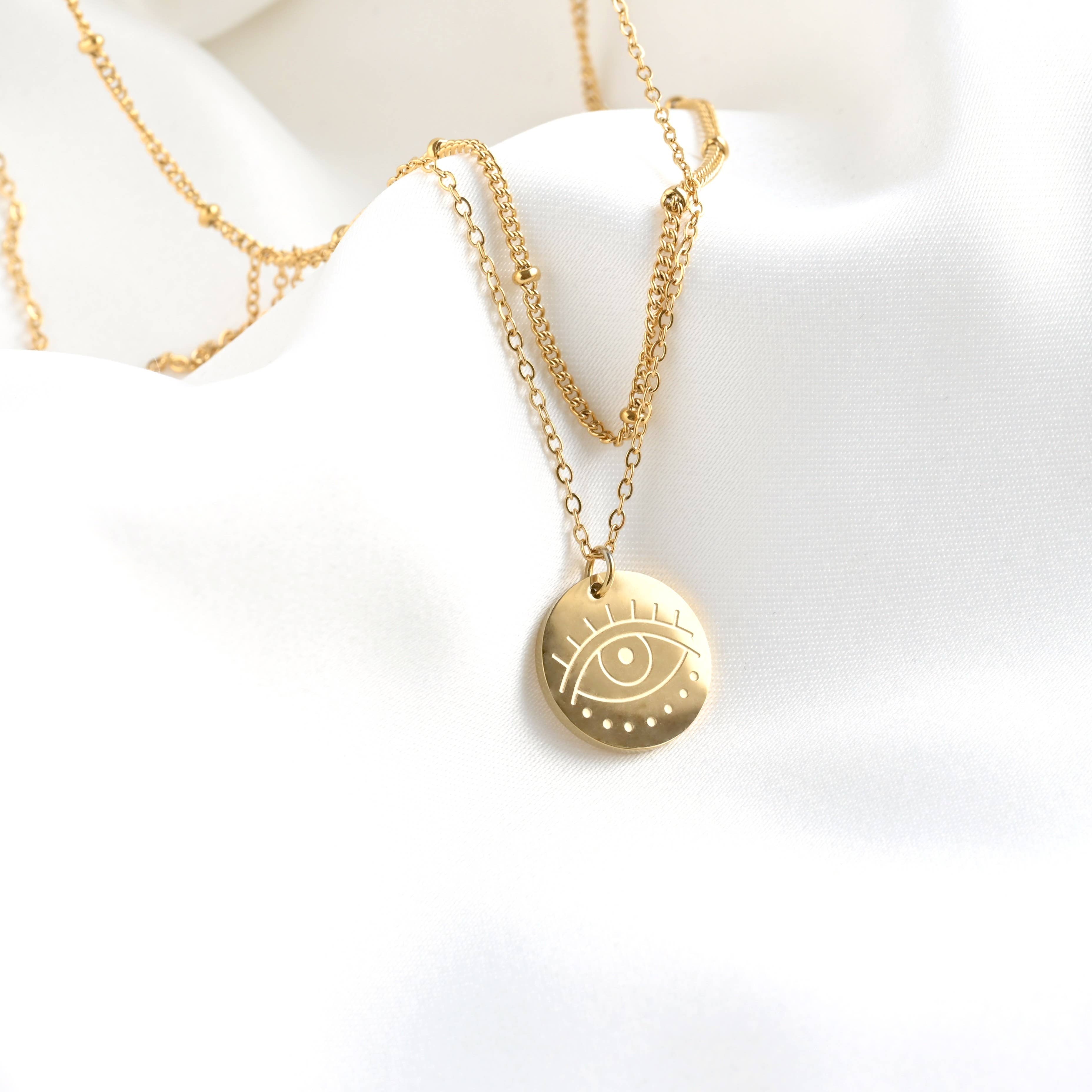 Blueyejewelry - Wholesale Pendant/Charm Necklace - Evil Eye Necklace - 18k Gold Layered Satellite Necklace 6
