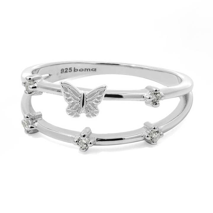 Zarter Duo-Monarchfalter-Ring (RF 578CZ) für den Großhandel von Boma Jewelry