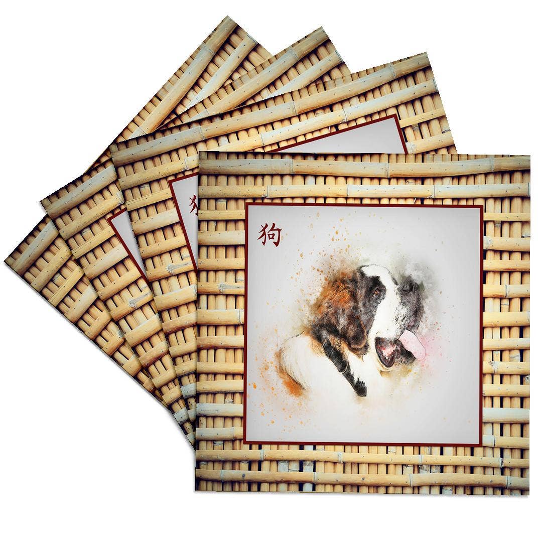3dRose - Wholesale Coasters - 3dRose, Saint Bernard on Realistic Bamboo Look ,Sign of the Dog in Chinese, Coaster0