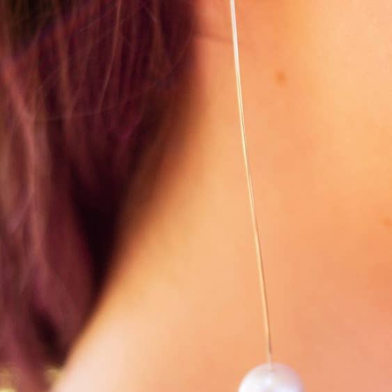 Long Curved Drop Earrings with Round Freshwater Pearls for wholesale by Melissa McArthur - Jewellery Made in London