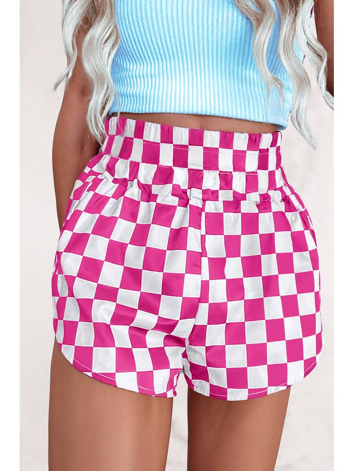 LA Society - Wholesale Shorts - Women's - Checkered Print High Waist Casual Shorts