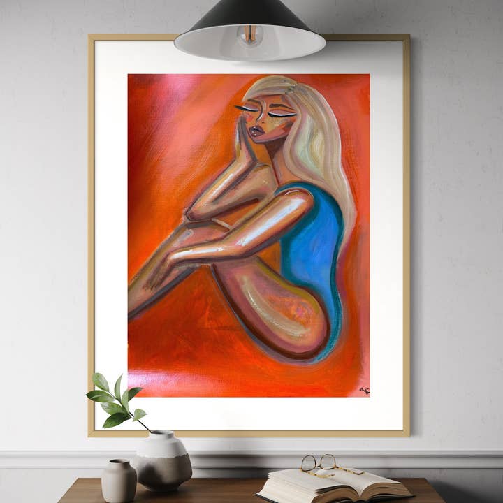 Orange and Blue Ballet Inspired Feminine Woman Art Print for wholesale by Aim Straley Art