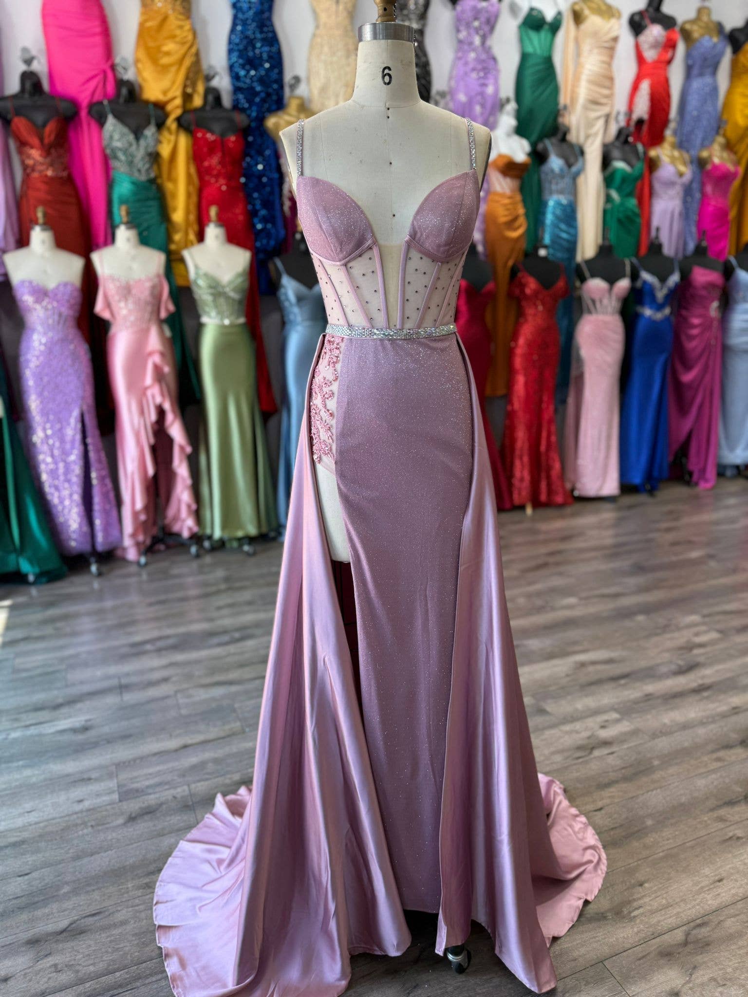 La Veneto - Wholesale Dress - Women's - Spaghetti Strap sweetheart neckline, sheer bodice, scattered13