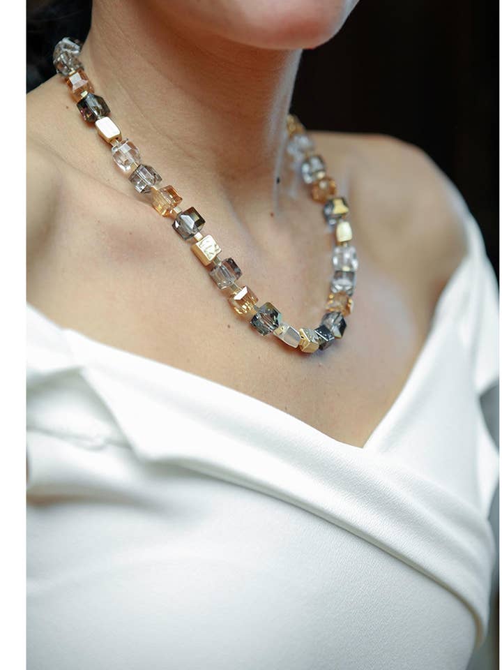 Faceted Glass Bead and Stone Necklace for wholesale by SAACHI