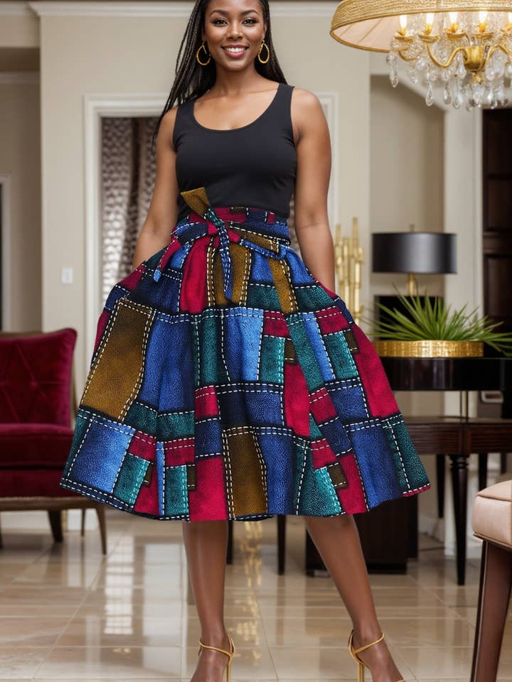 Women's African Print Mid Length Skirt 28" - One Size Fits for wholesale by KaraChic