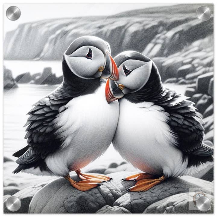 Driftwood Creations - Wholesale Art Print - Newfoundland's Embrace: Puffin Pair on the Coastal Rocks23