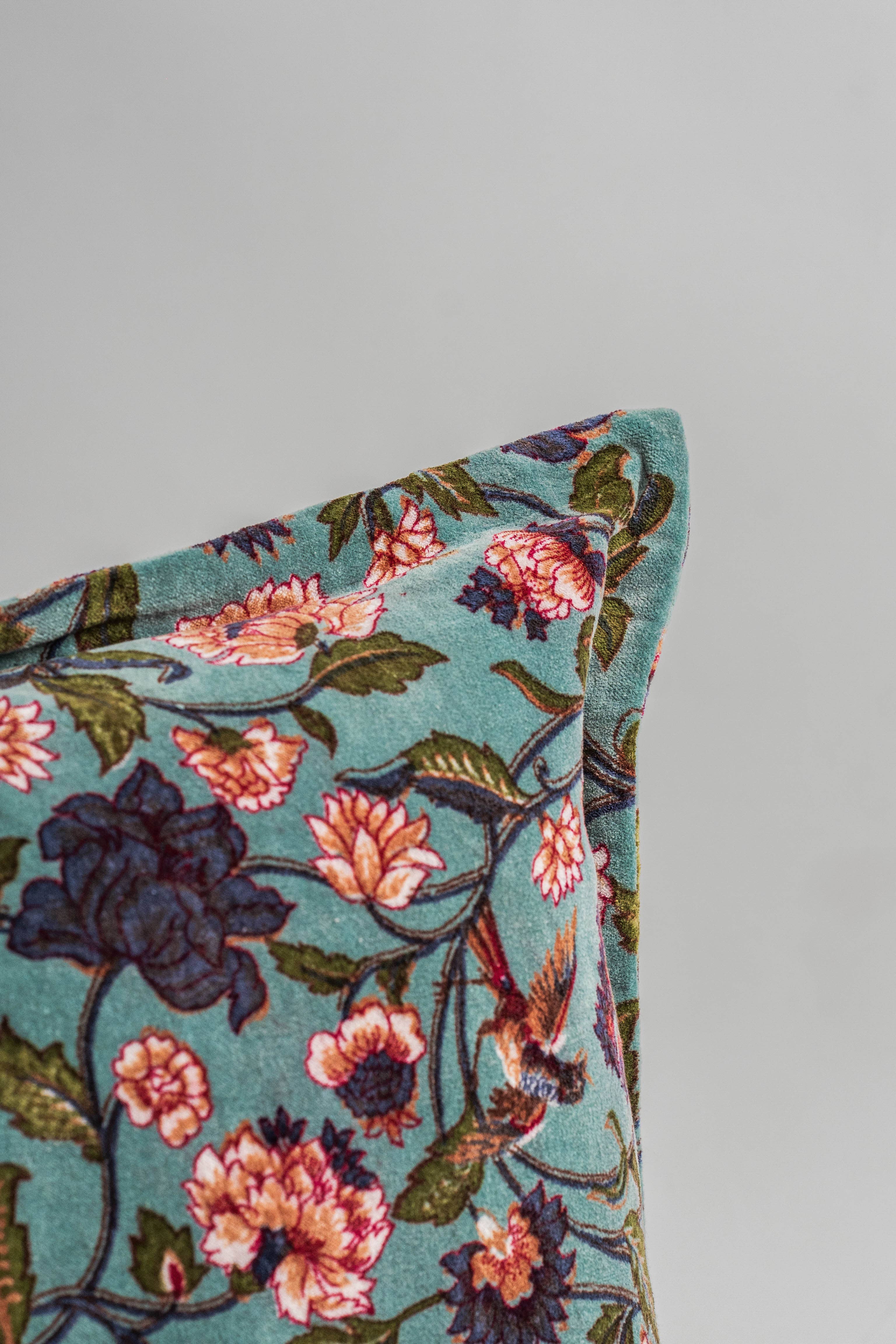 Atolia Designs – wholesale Throw/decorative pillow – Autumn Garden Velvet Cushion with filler – Teal Floral2