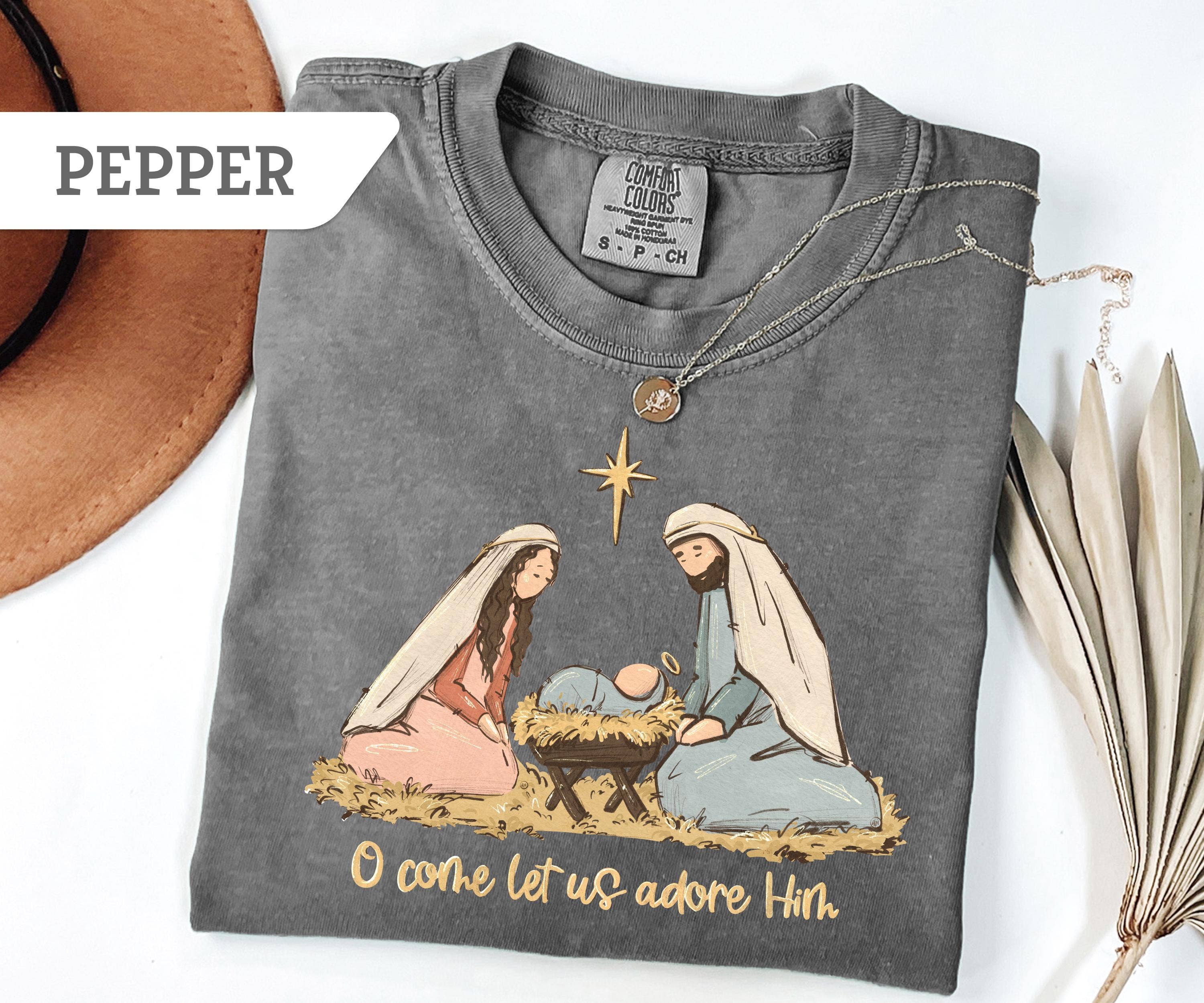 Glaime - Wholesale T-Shirt (Graphic) - Women's -  Comfort Colors O Come Let Us Adore Him Shirt, Christmas Tee1