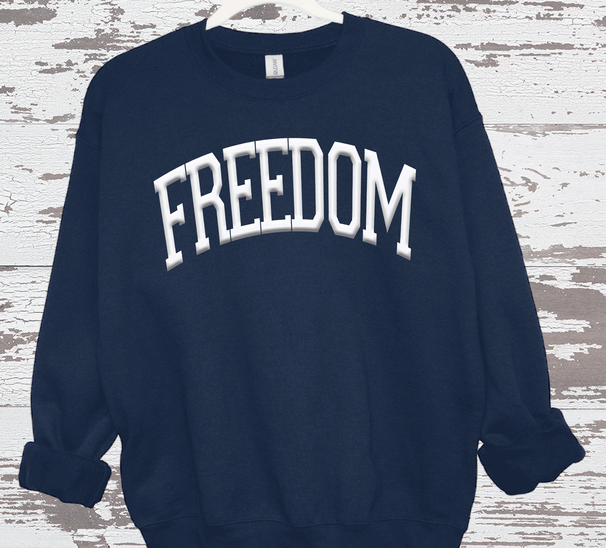 A Blessed Texas Mess Boutique - Wholesale Graphic Sweatshirt - Women's - PUFF 3-D Charlie Kirk Freedom Sweatshirt Red White Blue2