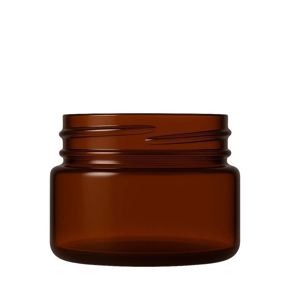 AfroCosmetics & Culture – wholesale Jar – 2 oz Amber Plastic Jar with Black Ribbed Cap Cosmetic Jars0