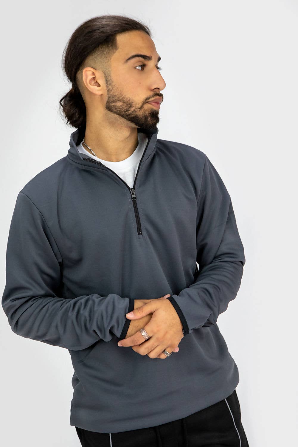 CHARCOAL HALF ZIP PULLOVER TOP for wholesale on Faire1