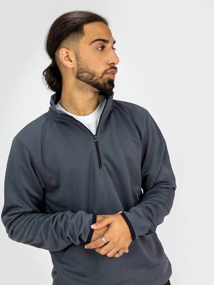 Charcoal Half Zip Pullover Top for wholesale on Faire0
