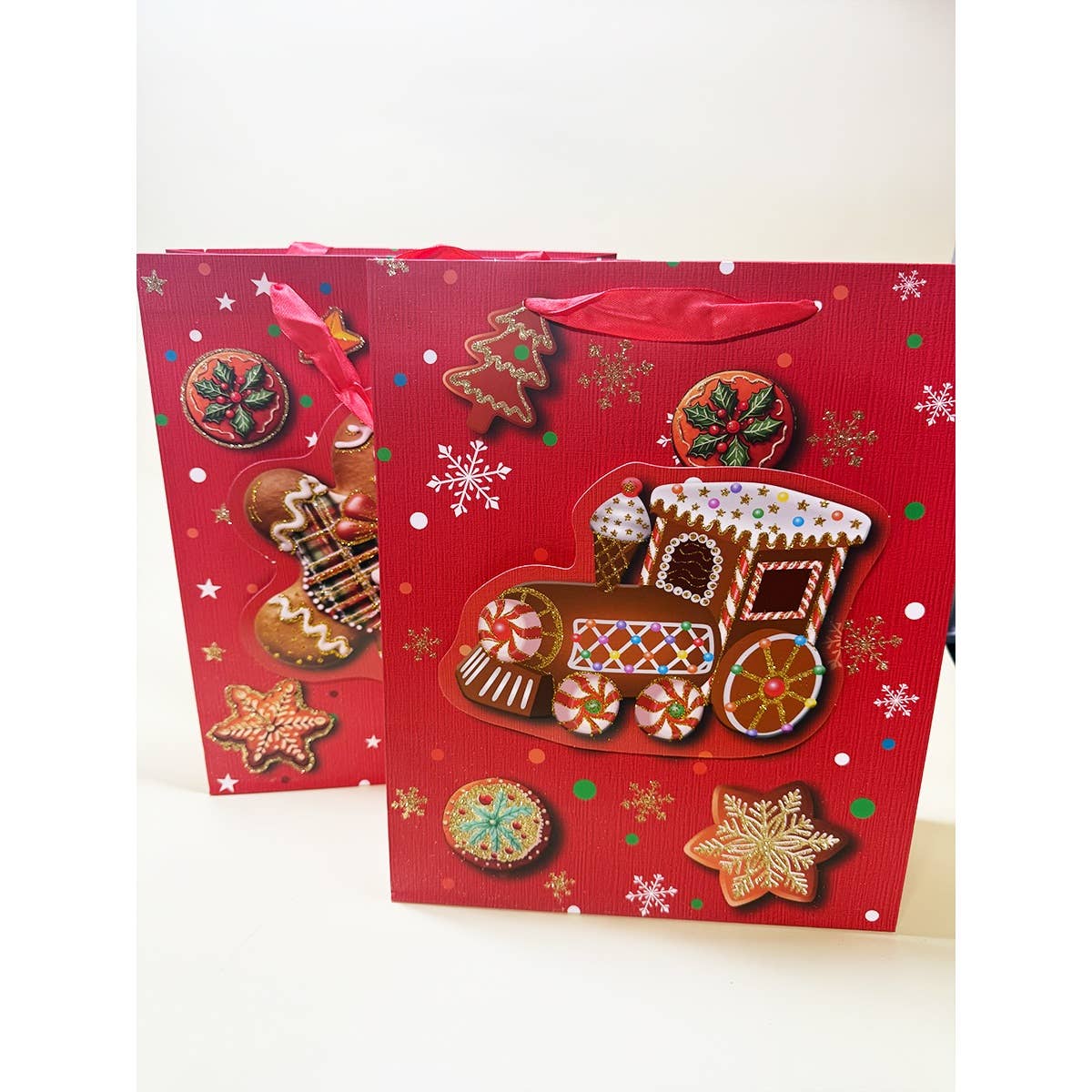 Assorted Color Christmas Glittered 3D Design Gift Bag for wholesale on Faire5