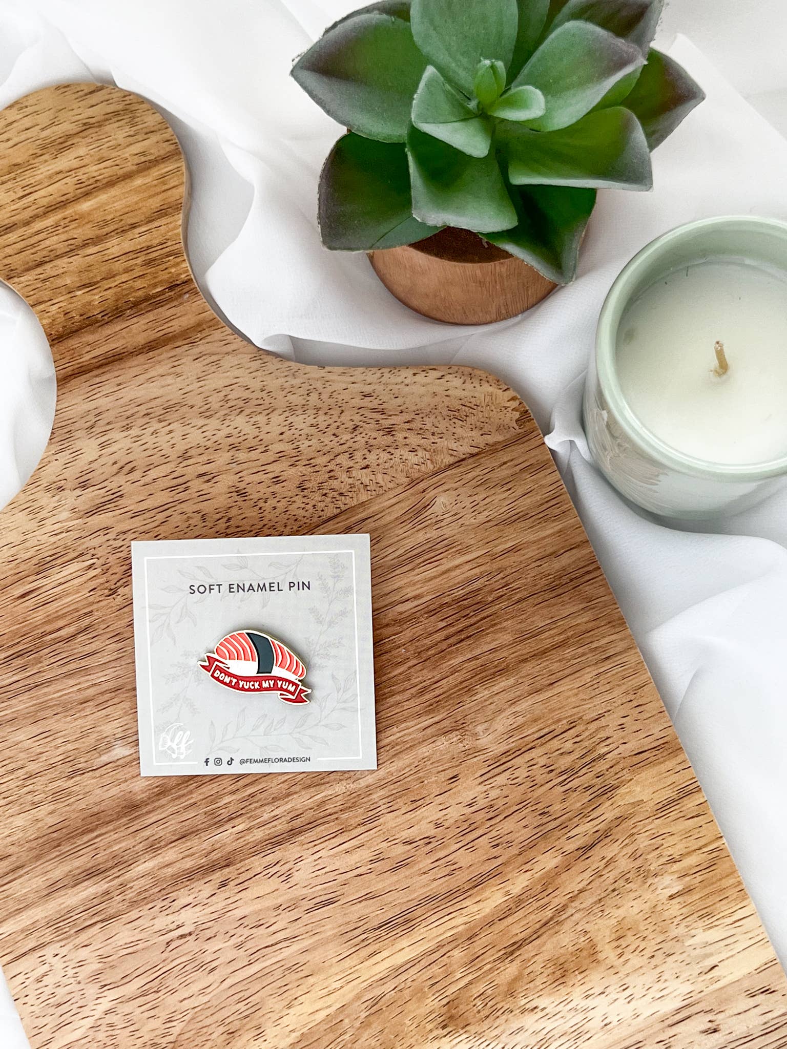 Femme Flora Design - Wholesale Lapel Pin/Button - Don't Yuck My Yum Sake Sushi Nigiri Pastel Soft Enamel Pin2