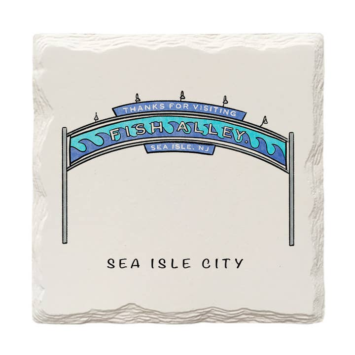 Fish Alley Sign, Sea Isle City, NJ | Hand-Drawn | Coaster for wholesale by The Doodle Brand