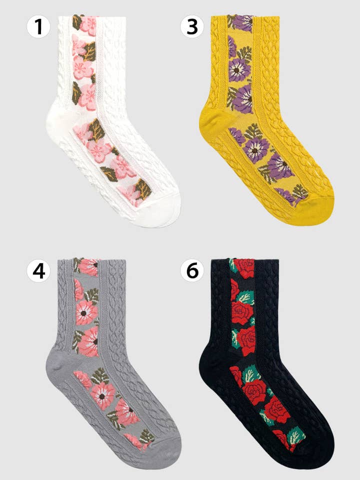 Women's Crew Mesh Flower Decoration Socks for wholesale by 7DAYSSOCKS