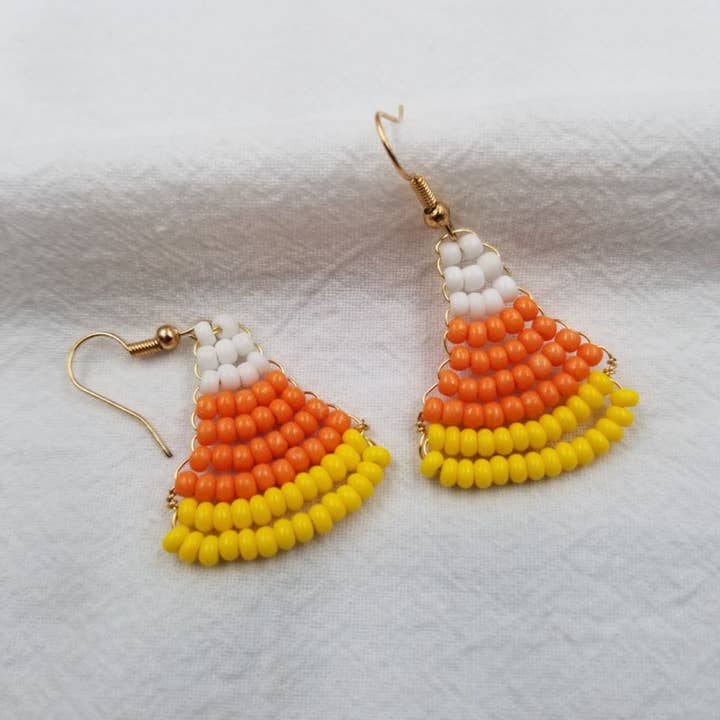 ENA Jewelry - Wholesale Dangle Earrings - Halloween Candy Corn Seed Bead Earrings1