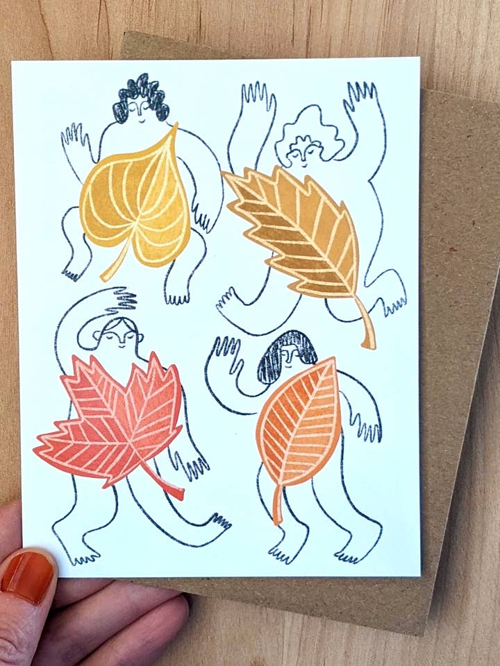 Leaf Dancers - fall greeting card - blank inside - autumn for wholesale by Stephanie Brachmann Studios (formerly Rhino Sky Creations)
