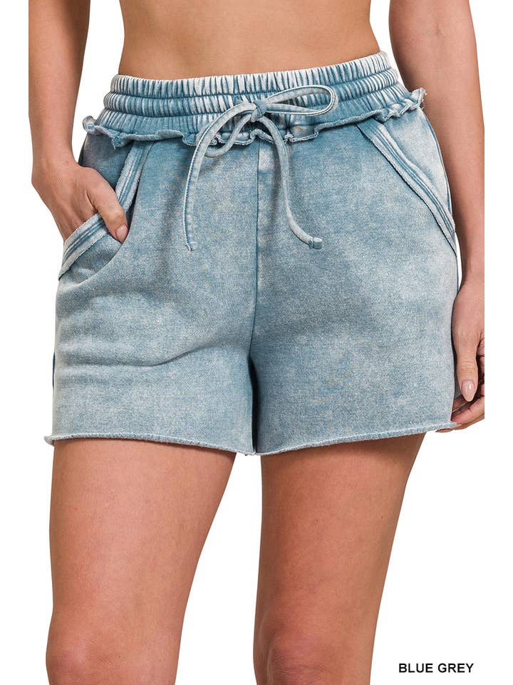 42POPS - Wholesale Shorts - Women's - ",,,....Snow Wash Fleece Drawstring Shorts