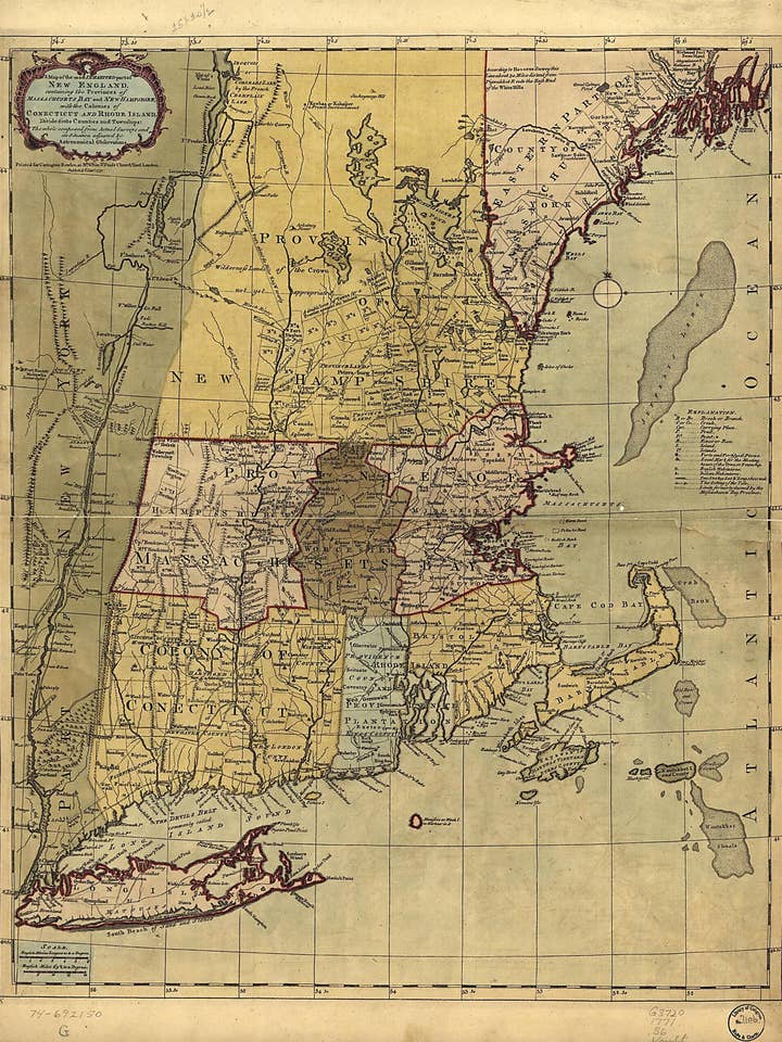 A Map of the Most Inhabited Part of New England, Containing the Provinces of Massachusets Bay and New Hampshire, With the Colonies of Conecticut and Rhode Island, Divided Into Counties and Townships: the Whole Composed from Actual Surveys and Its Situ... for wholesale by Relic Map Co.