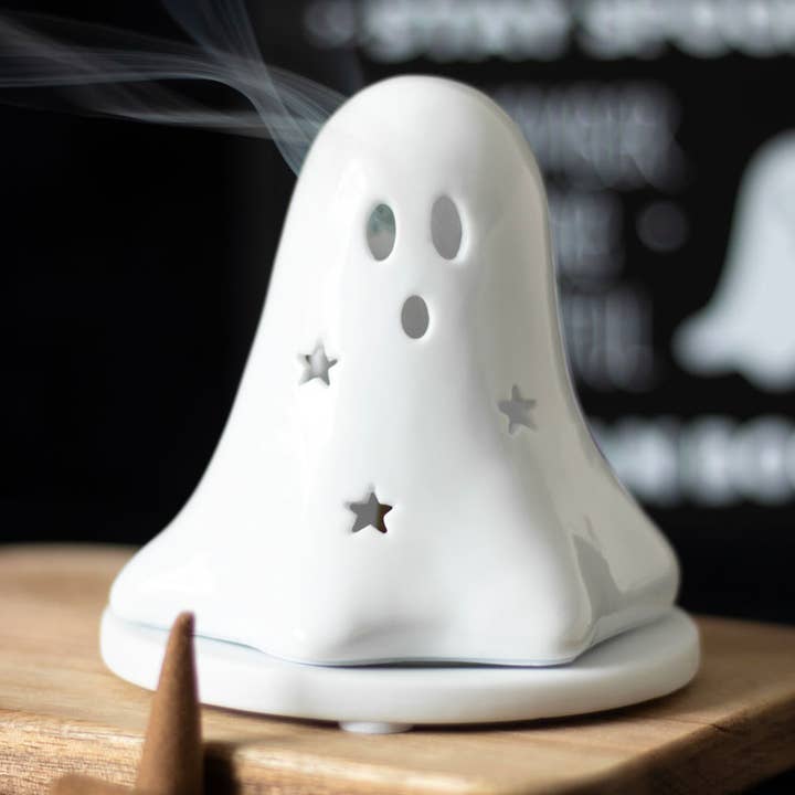 Portavelas y Porta Incienso de Cerámica con Fantasma de Halloween para venta al por mayor de Something Different Wholesale