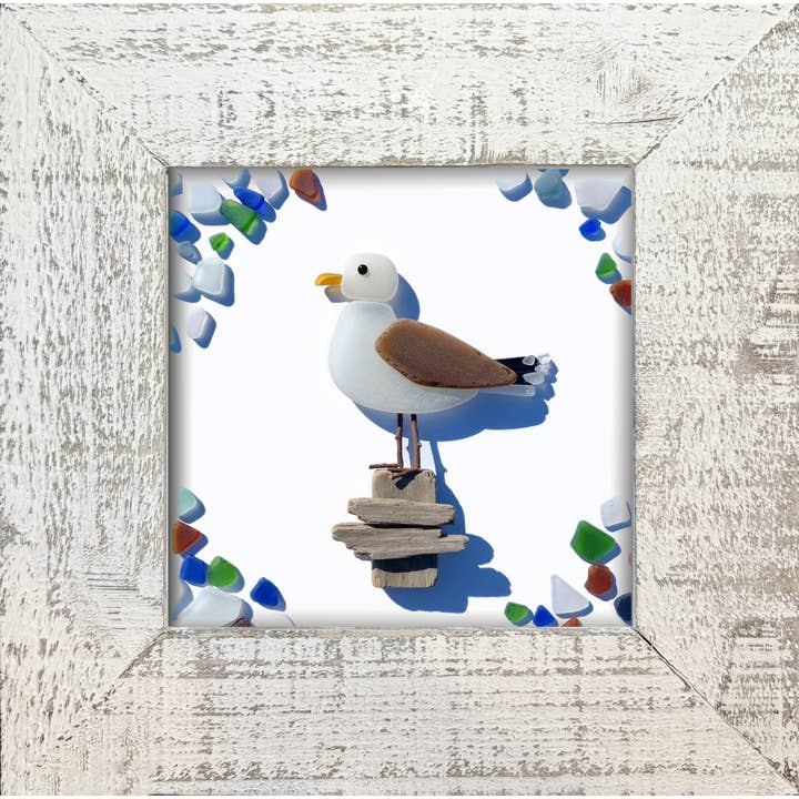 Sea glass SEAGULL Framed Print for wholesale by LISART LLC