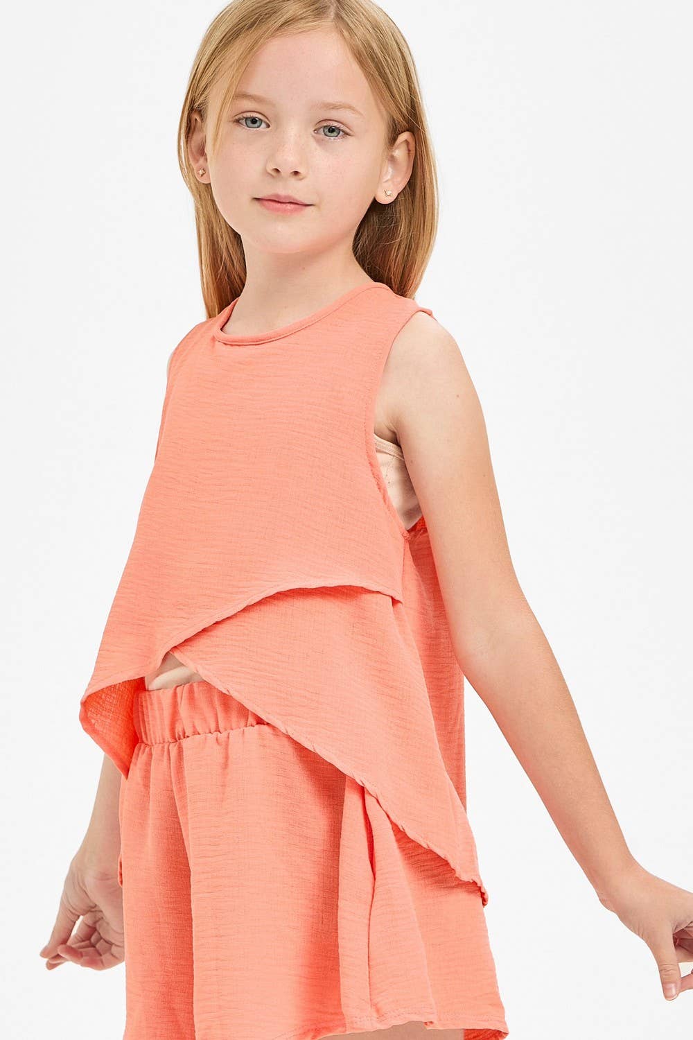 Good Girl - Wholesale T-Shirt - Kids - Wrap Design High-Low Sleeveless Blouse6
