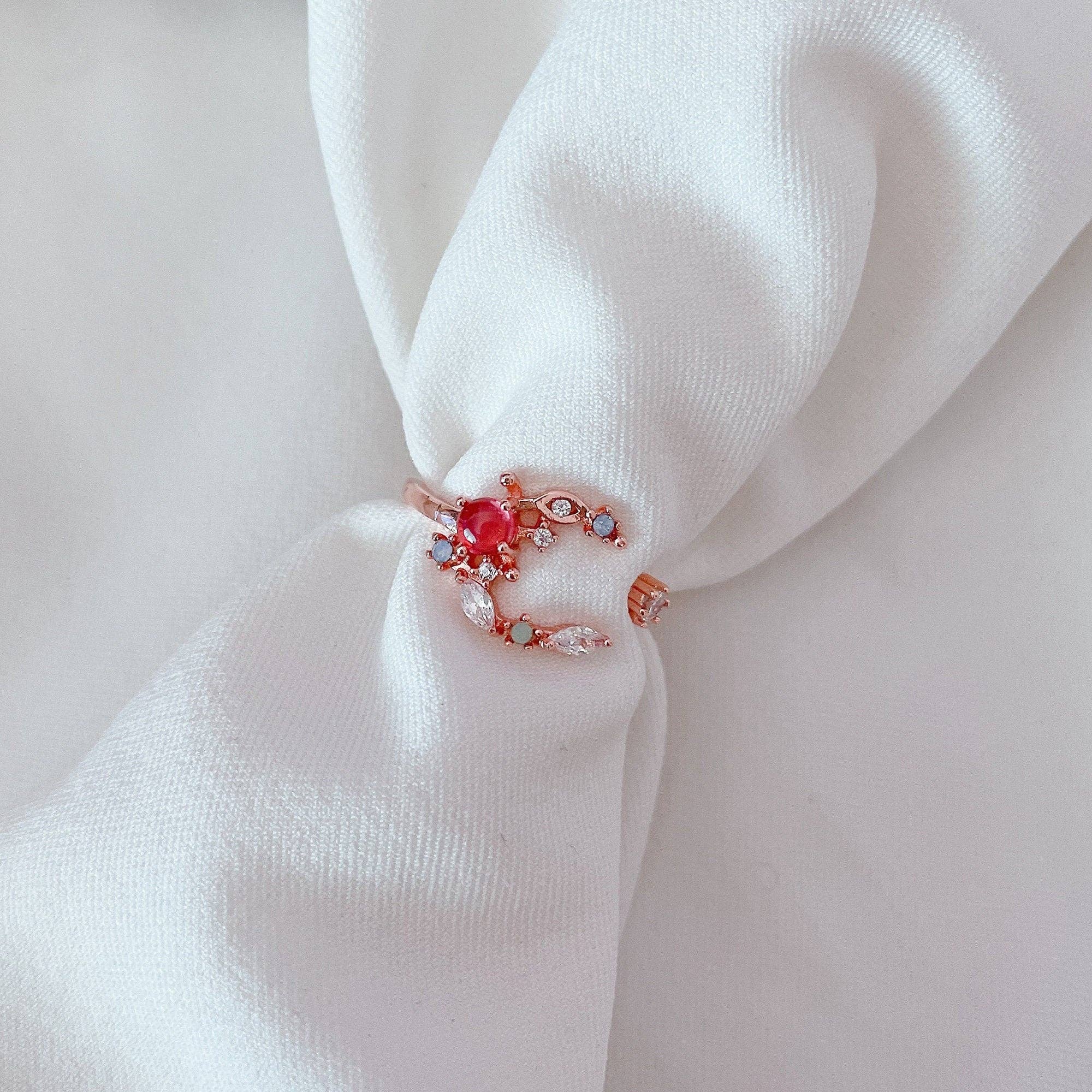 MOND HAUS - Wholesale Band/Stacked Ring - Crescent Moon Adjustable Open Ring, Celestial Series, Gold Plated Jewelry, Korean Pink Daily Cute Style2