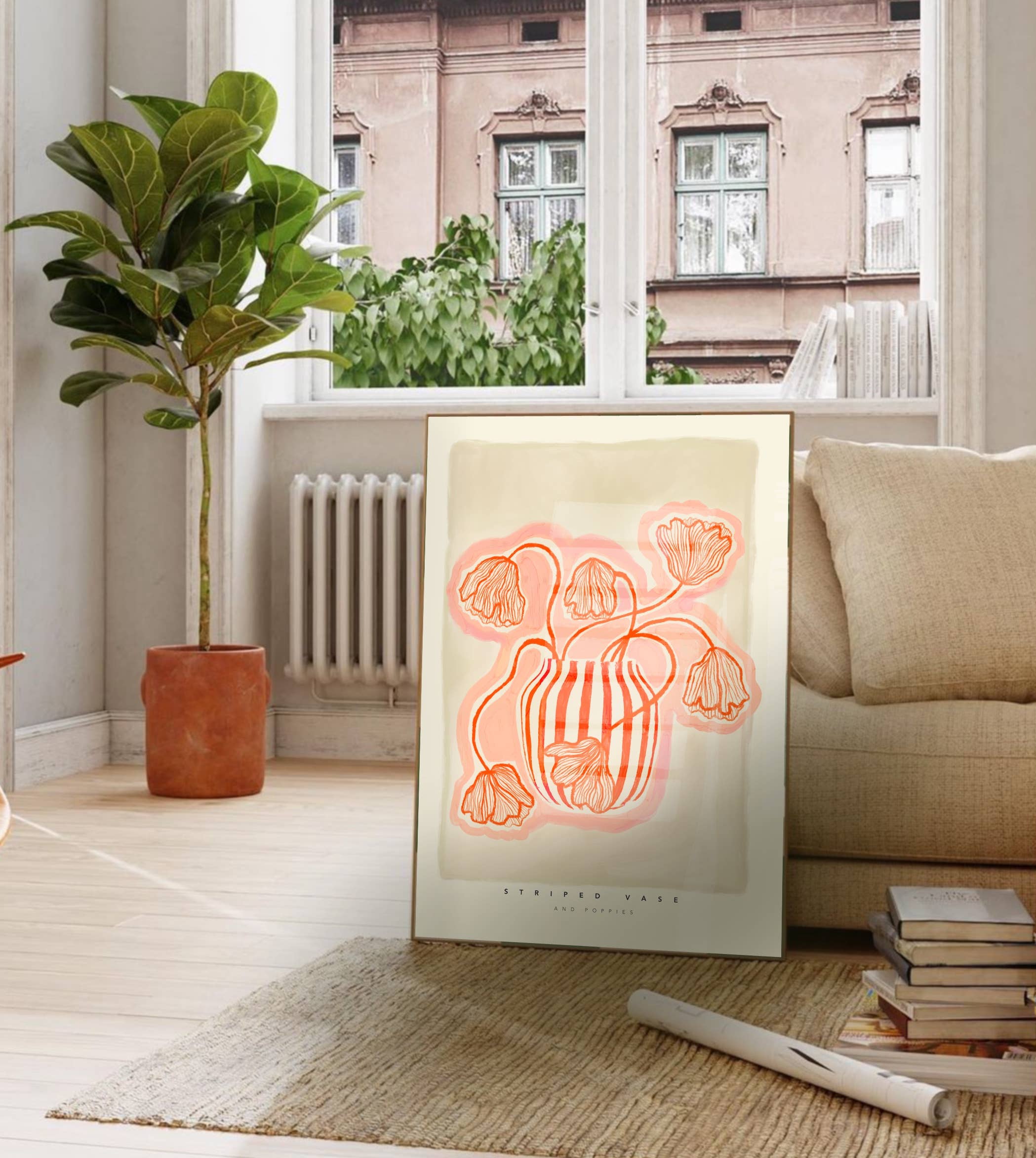 Kate Fox Design – wholesale Konsttryck – Vas Art Print, Rosa med rött tryck, handritad konst, Boho8