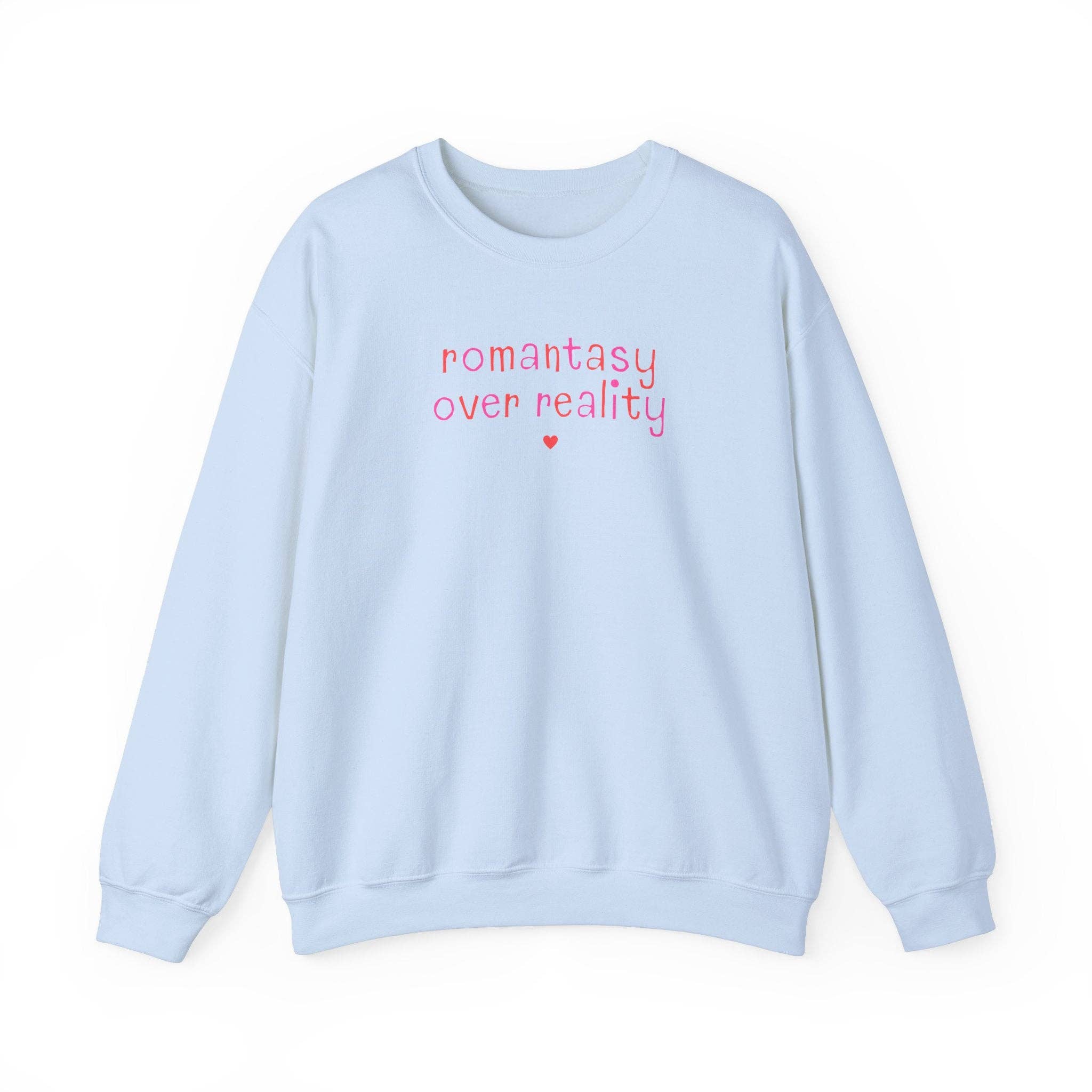 Opal and June - Wholesale Graphic Sweatshirt - Women's - Romantasy Over Reality Crewneck with Heart, Bookish Shirt1