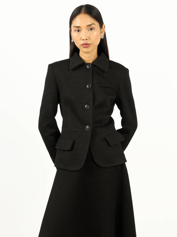 Texturierte Jacke mit Hemdkragen Schwarz für den Großhandel von JUSTE