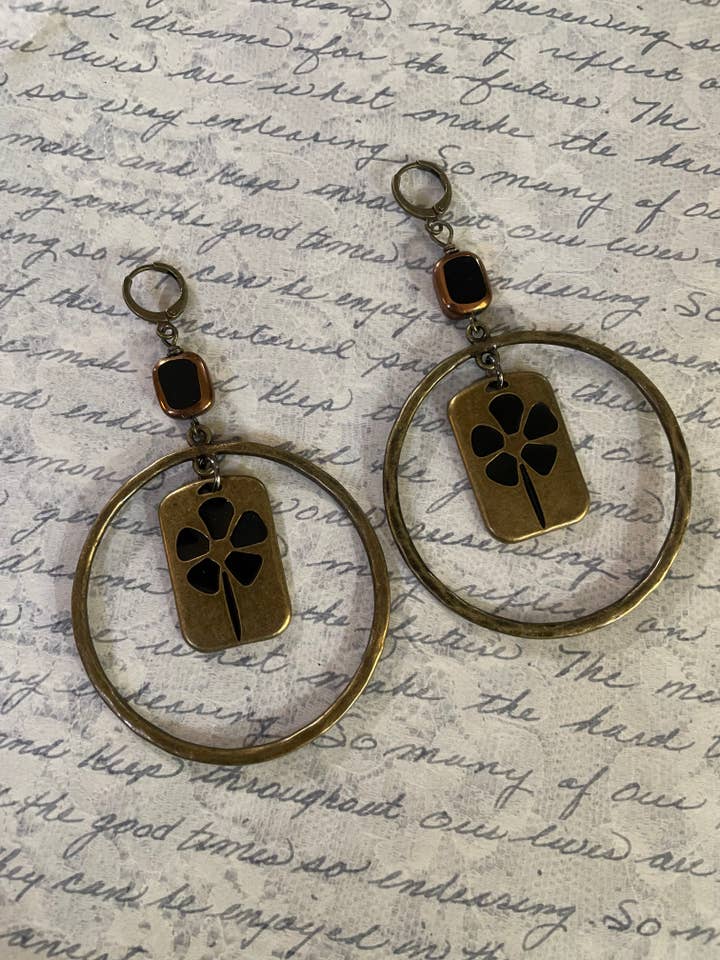 Black Flower Hoop Earrings-Garden/Arboretum/Museum for wholesale by Savannah Hoffman Designs Artisan Jewelry