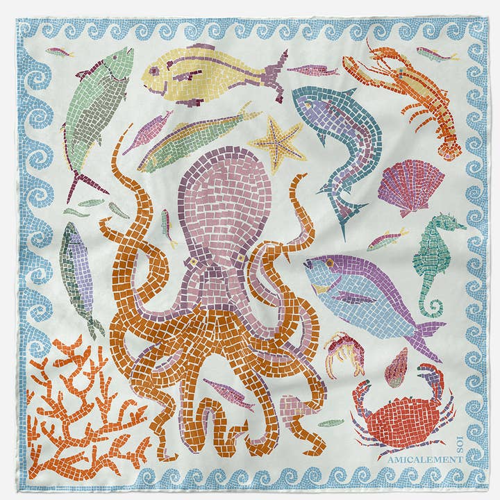 Pañuelo de seda antiguo marino cuadrado - tonos pastel para venta al por mayor de AMICALEMENT SOI