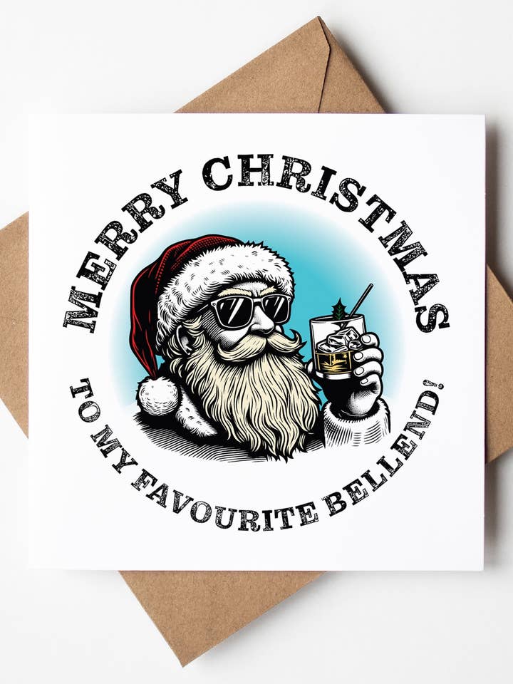 Sunglass Santa's Merry Xmas To My Favourite Bellend Card (Pack of 6) for wholesale by Sweary Card Lady