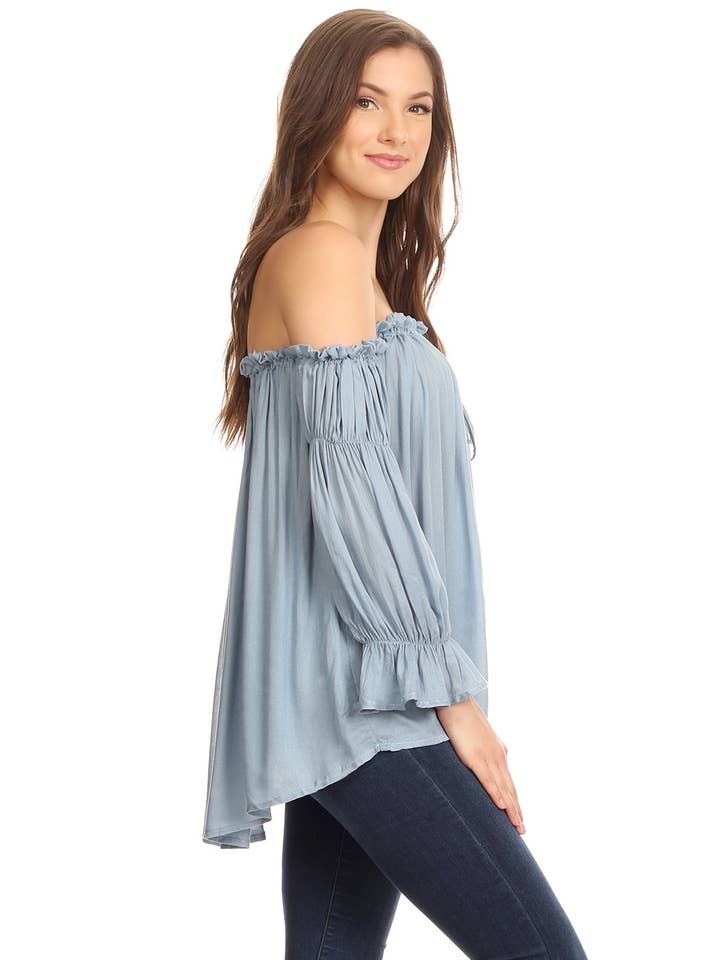 Anna Kaci Wholesale - Wholesale Blouse - Women's - Semi Sheer Boho Peasant Off the Shoulder Top25