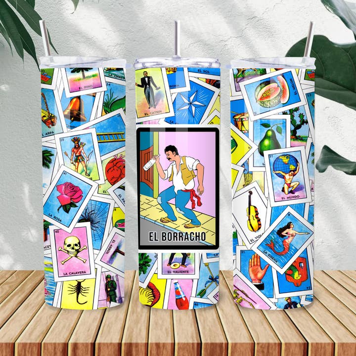 El Borracho Lotería Tumbler – Bicchiere Messicano Divertente da 20oz con Umorismo Spanglish e Vibrazioni Latine per la vendita all'ingrosso da parte di Bloom Designs