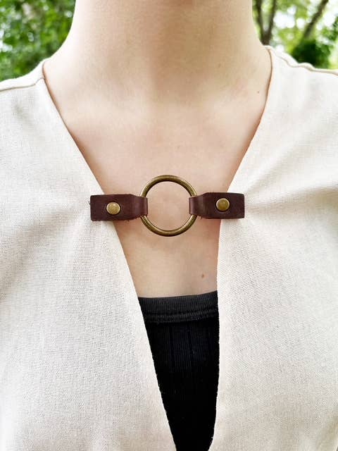Cinch Clip for Clothes Bronze w/ Studded Brown Leather Clasp for wholesale by KardiKlips
