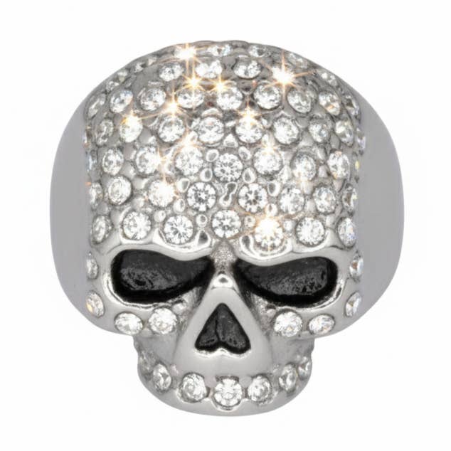 SK1075 Bague Tête de Mort Femme avec Strass Imitation Diamant en Acier Inoxydable Bijoux de Moto Taille 6-10 pour la vente par Heavy Metal Jewelry