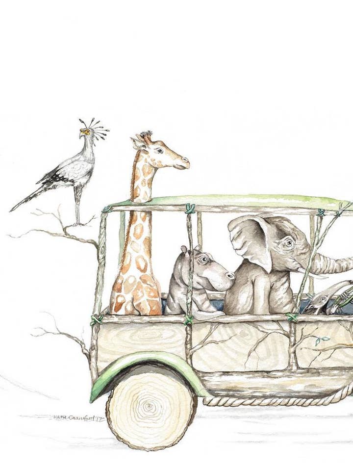 På Safari, 5"x7" Kort av Min Originala Akvarellmålning för wholesale av Katie Crawford Art