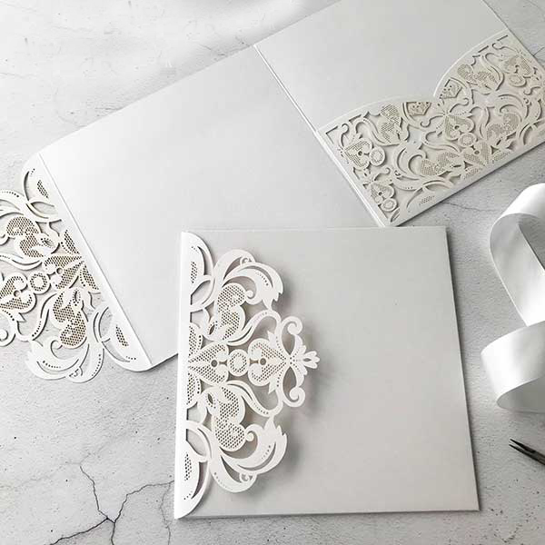 Imaginediy – wholesale DIY craft kit – Jaipur Pocket fold Laser Cut Wedding Invitation - White0