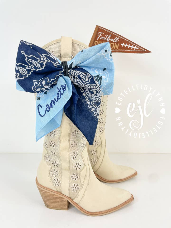 Custom Embroidered Dual Color Bandana Cowboy Boot Bow© for wholesale by EstelleJoyLynn, LLC