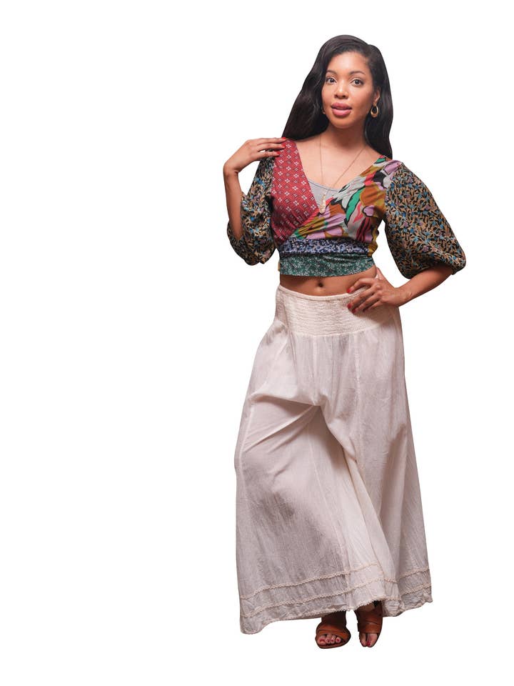 Sacred Threads - Wholesale Blouse - Women's - Botanical Boho Patchwork Wrap Top