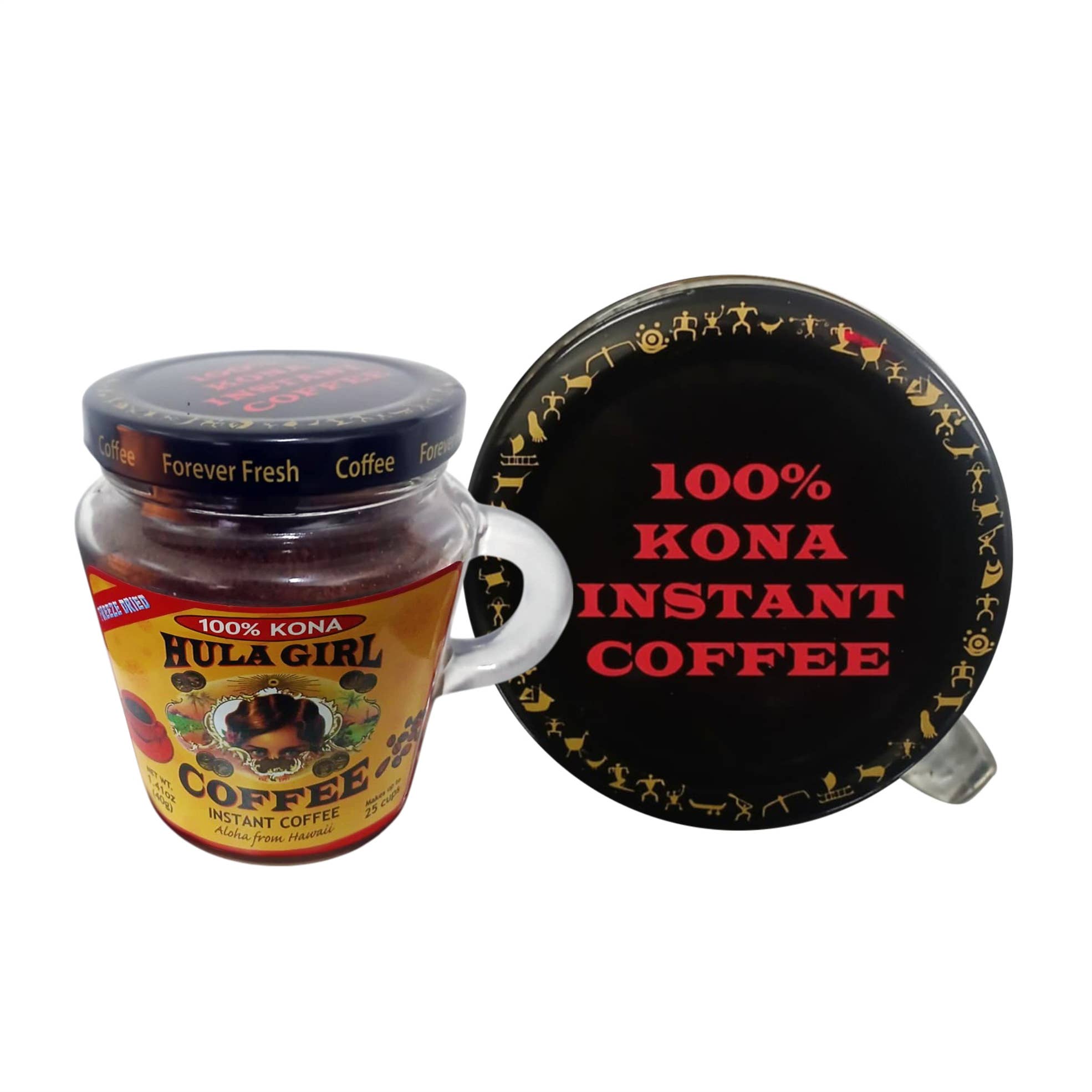 Hula Girl Products - Wholesale Instant Coffee/Espresso - Hula Girl 100% Kona Freeze Dried 1.4oz(40g) Jar – Box of 124