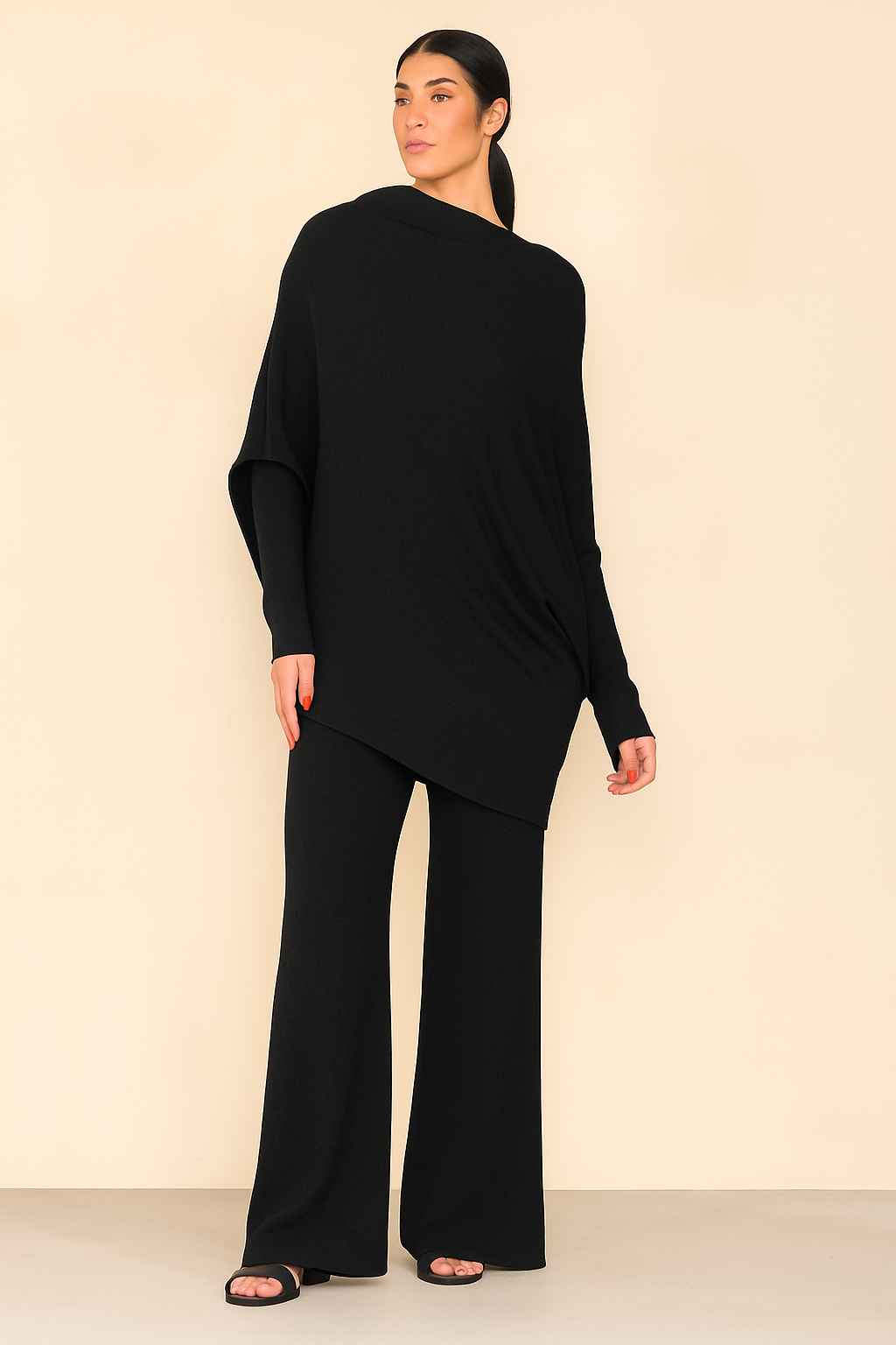 Lucy Sparks - Wholesale Lounge Set - Women's - SOFT KNIT ASYMMETRIC JUMPER WITH FITTED CHECK TEXTURED SLEEV0