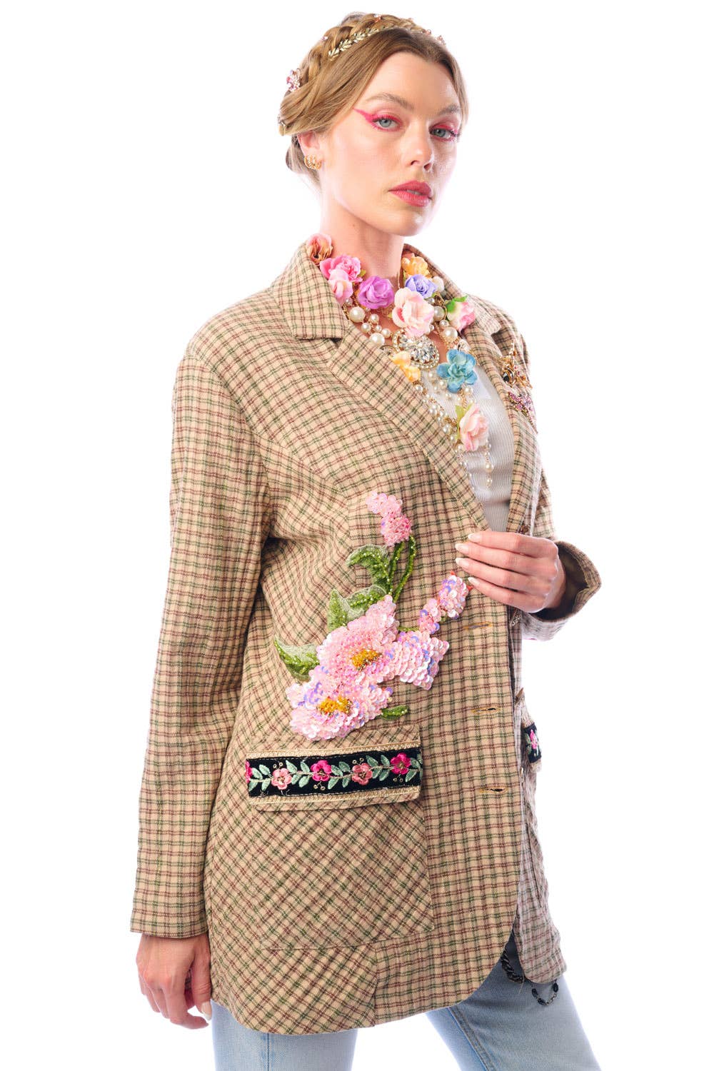 Aratta | Women's Fashion - Wholesale Blazer - Women's - Diana Beige Floral Blazer | Plaid Blazer | Flowery Jacket11