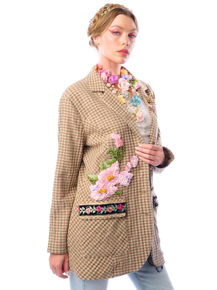 Aratta | Women's Fashion - Wholesale Blazer - Women's - Diana Beige Floral Blazer | Plaid Blazer | Flowery Jacket11