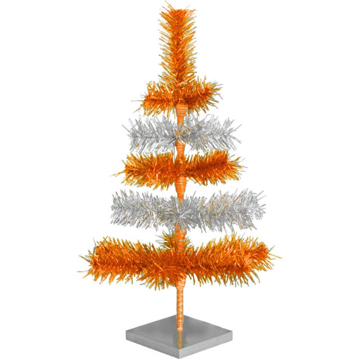Orange & Silver Layered Tinsel Christmas Tree for wholesale by Lee Display